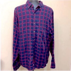 Tailor Vintage Men’s Navy and Burgundy Plaid Button Down Shirt L